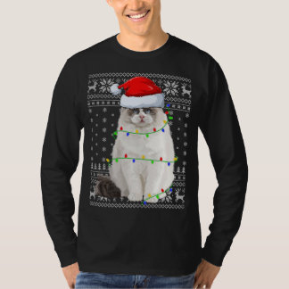 Santa Hat Ragdoll Cat Xmas Lighting Ugly Ragdoll C T-Shirt