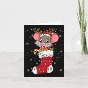 Santa Hat Rat Animal In Socks Xmas Tree Lights Card