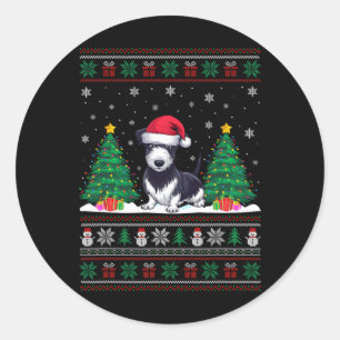 Santa Hat Rat Terrier Dog Christmas Tree Lights Ug Classic Round Sticker