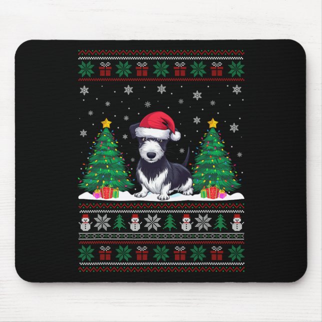 Santa Hat Rat Terrier Dog Christmas Tree Lights Ug Mouse Mat (Front)