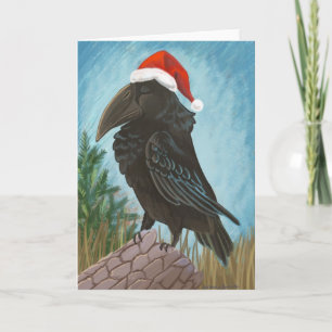 Santa Hat Raven Holiday Card