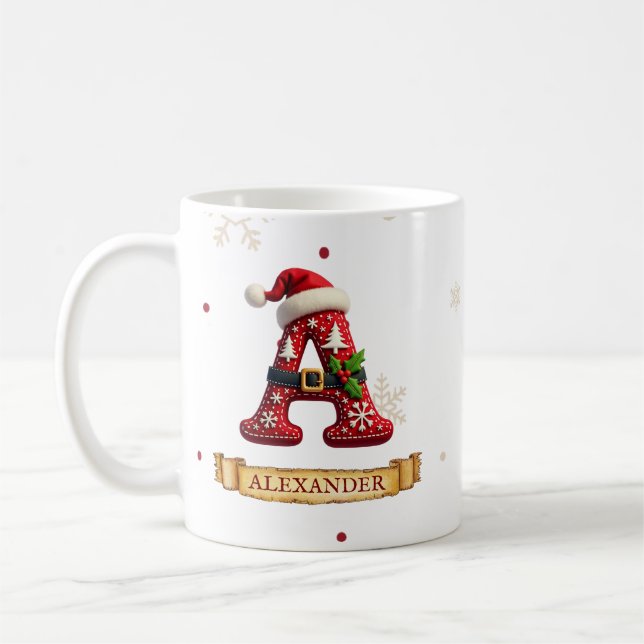 Santa Hat Red Christmas Letter A Name Coffee Mug (Left)