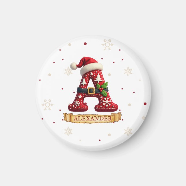 Santa Hat Red Christmas Letter A Name Magnet (Front)