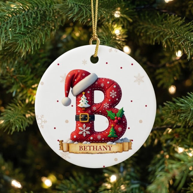 Santa Hat Red Christmas Letter B Name Ceramic Tree Decoration (Creator Uploaded)
