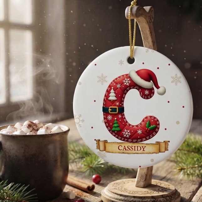 Santa Hat Red Christmas Letter C Name Ceramic Tree Decoration (Creator Uploaded)
