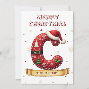 Santa Hat Red Christmas Letter C Name Holiday Card