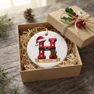 Santa Hat Red Christmas Letter H Name Ceramic Tree Decoration