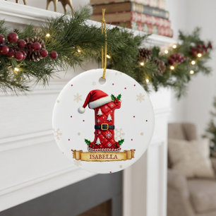 Santa Hat Red Christmas Letter I Name Ceramic Tree Decoration