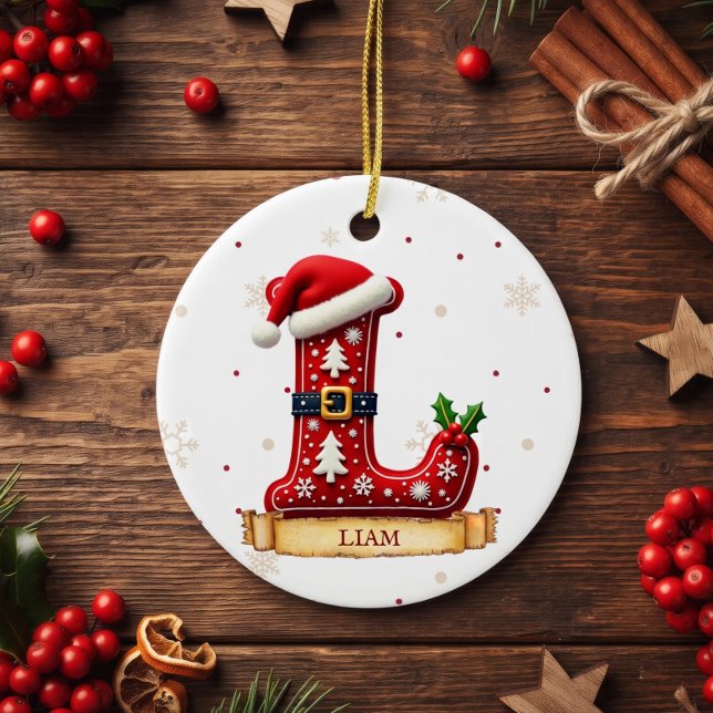 Santa Hat Red Christmas Letter L Name Ceramic Tree Decoration (Creator Uploaded)