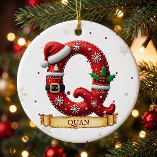 Santa Hat Red Christmas Letter Q Name Ceramic Tree Decoration