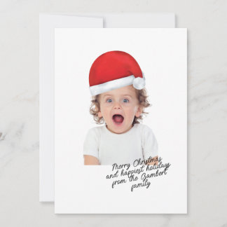 Santa Hat Red Merry Christmas Script Cheerful Holiday Card