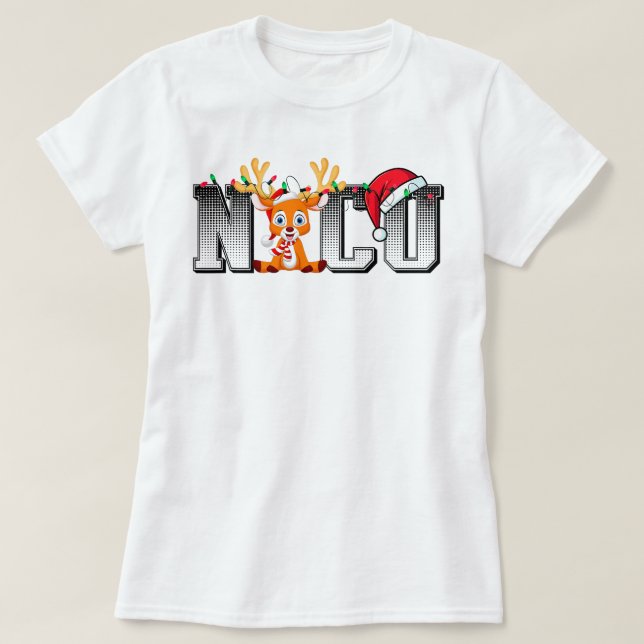 Santa Hat Reindeer Christmas Light Xmas NICU Nurse T-Shirt (Design Front)