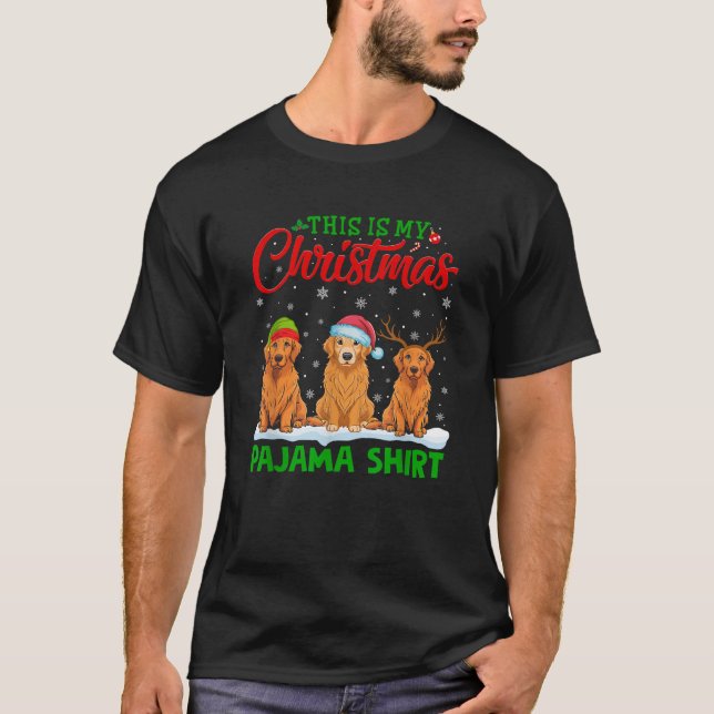 Santa Hat Reindeer Golden Retriever Dog Christmas  T-Shirt (Front)