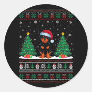 Santa Hat Rottweiler Dog Christmas Tree Lights Ugl Classic Round Sticker