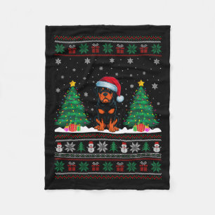 Santa Hat Rottweiler Dog Christmas Tree Lights Ugl Fleece Blanket