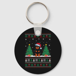 Santa Hat Rottweiler Dog Christmas Tree Lights Ugl Key Ring
