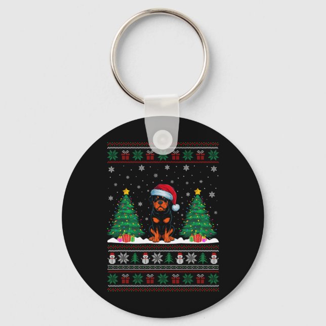 Santa Hat Rottweiler Dog Christmas Tree Lights Ugl Key Ring (Front)