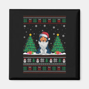 Santa Hat Rough Collie Dog Xmas Tree Lights Ugly S Magnet