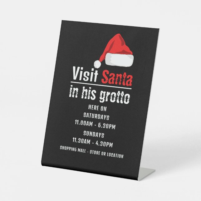 Santa Hat, Santa Claus Visitor Hours Pedestal Sign (Front)