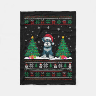 Santa Hat Schnauzer Dog Christmas Tree Lights Ugly Fleece Blanket