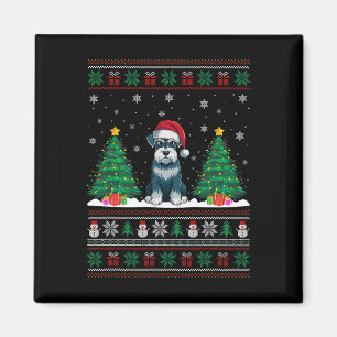 Santa Hat Schnauzer Dog Christmas Tree Lights Ugly Magnet