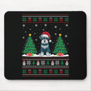 Santa Hat Schnauzer Dog Christmas Tree Lights Ugly Mouse Mat