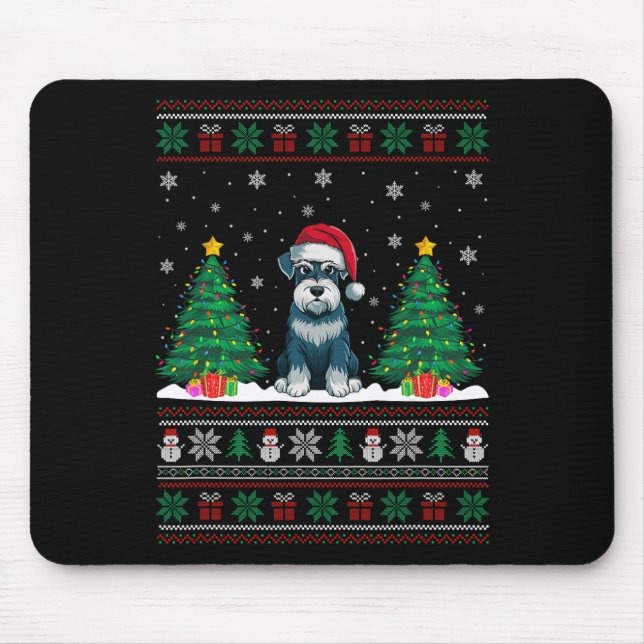Santa Hat Schnauzer Dog Christmas Tree Lights Ugly Mouse Mat (Front)