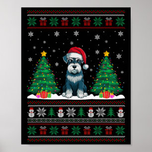 Santa Hat Schnauzer Dog Christmas Tree Lights Ugly Poster