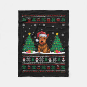 Santa Hat Scottish Terrier Dog Xmas Tree Lights Ug Fleece Blanket