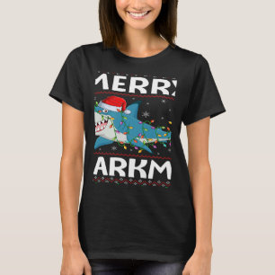 Santa Hat Shark Christmas Lights Ugly Merry Sharkm T-Shirt
