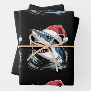 Santa Hat Shark Christmas Xmas Holiday Family Wrapping Paper Sheet