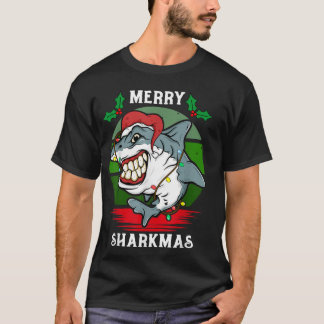 Santa Hat Shark Merry Sharkmas Christmas PJ Pajama T-Shirt