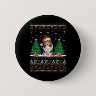Santa Hat Shetland Sheepdog Dog Xmas Tree Light Ug 6 Cm Round Badge