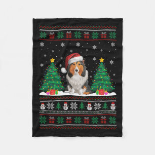 Santa Hat Shetland Sheepdog Dog Xmas Tree Light Ug Fleece Blanket