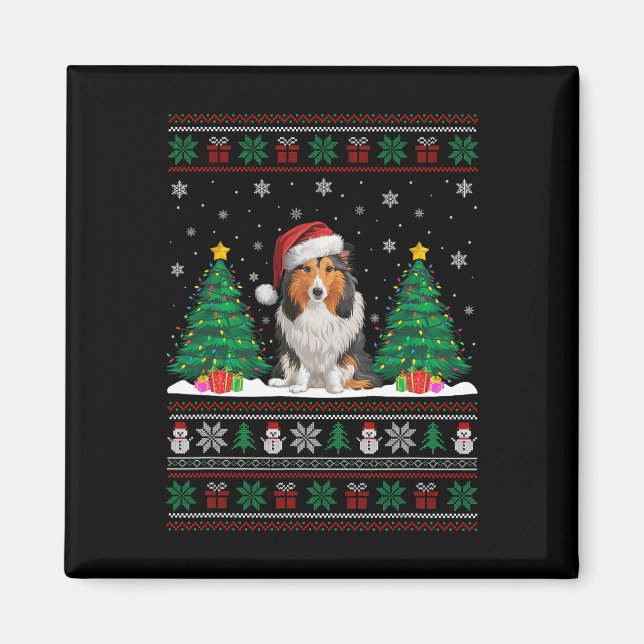 Santa Hat Shetland Sheepdog Dog Xmas Tree Light Ug Magnet (Front)