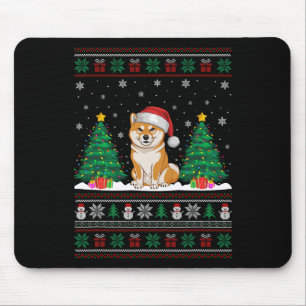 Santa Hat Shiba Inu Dog Christmas Tree Lights Ugly Mouse Mat
