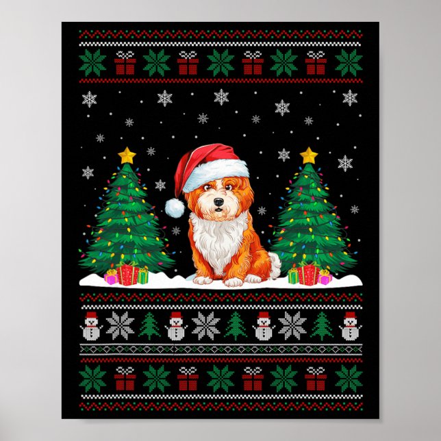 Santa Hat Shichon Dog Christmas Tree Lights Ugly S Poster (Front)