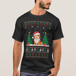 Santa Hat Shichon Dog Christmas Tree Lights Ugly S T-Shirt