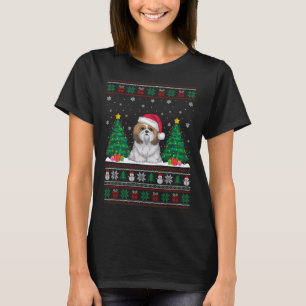 Santa Hat Shih Tzu Dog Christmas Tree Lights Ugly  T-Shirt