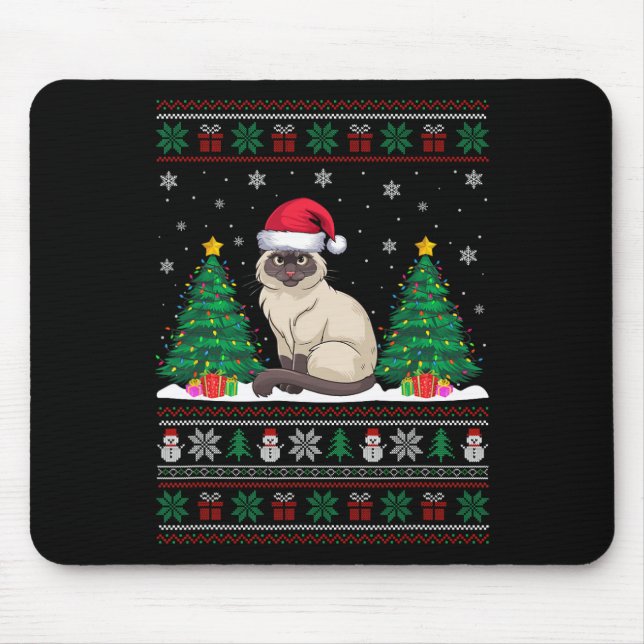 Santa Hat Siamese Cat Christmas Tree Lights Ugly S Mouse Mat (Front)