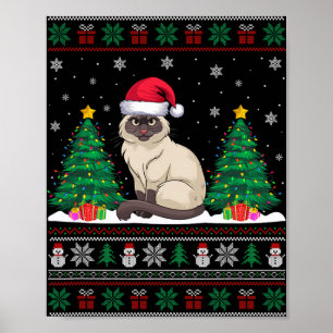 Santa Hat Siamese Cat Christmas Tree Lights Ugly S Poster