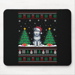 Santa Hat Siberian Husky Dog Xmas Tree Lights Ugly Mouse Mat