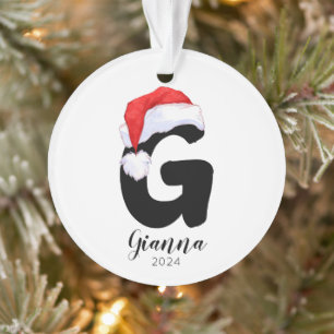 Santa Hat Simple Customisable Letter G Christmas Ornament
