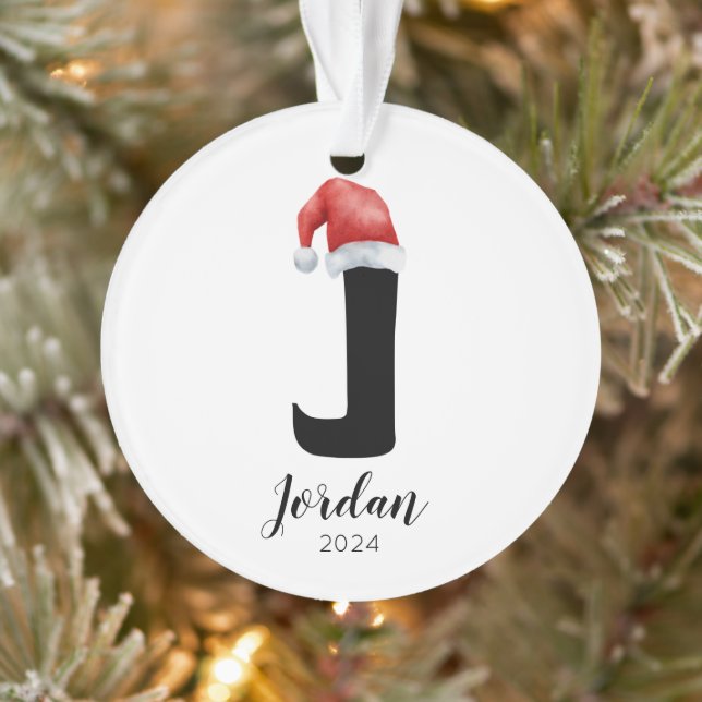 Santa Hat Simple Customisable Letter J Christmas Ornament (Tree)