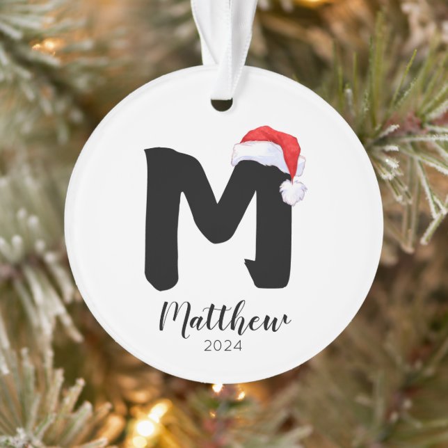 Santa Hat Simple Customisable Letter M Christmas Ornament (Tree)