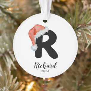 Santa Hat Simple Customisable Letter R Christmas Ornament