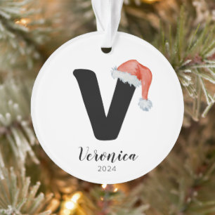 Santa Hat Simple Customisable Letter V Christmas Ornament