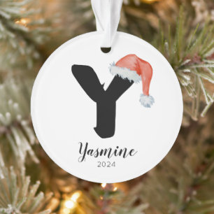 Santa Hat Simple Customisable Letter Y Christmas Ornament