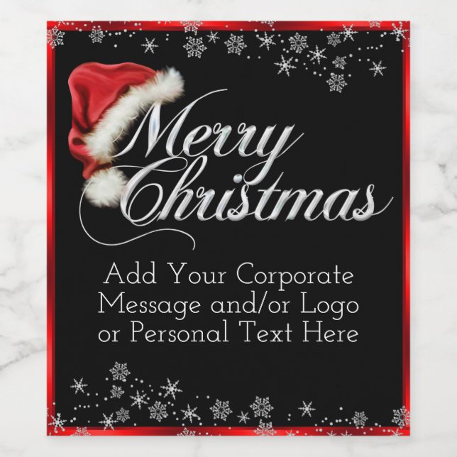 Santa Hat Snowflake Christmas Wine Bottle Labels (Single Label)