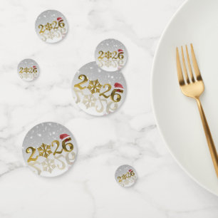 Santa Hat & Snowflake Golden Happy New Year 2026 Confetti